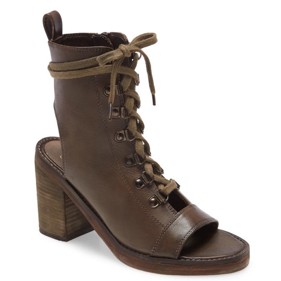 NEW Free People Brown Open Toe Leather Booties City of Lights Size EU40 US10 - Picture 2 of 14